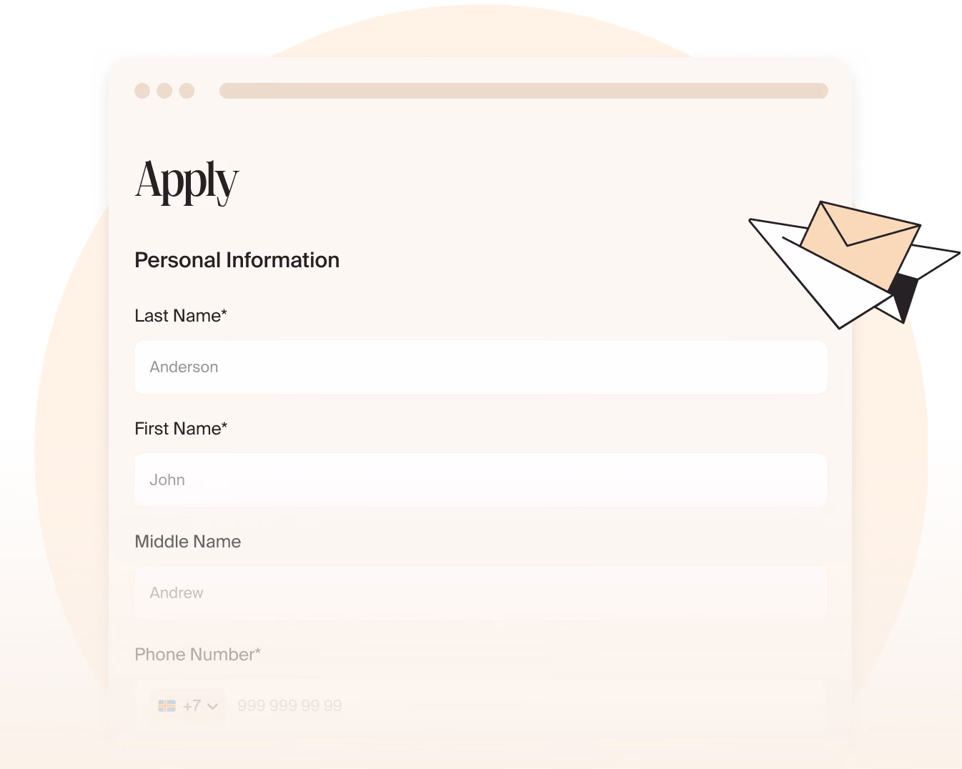 The Mellow application form with fields for name, contacts and résumé