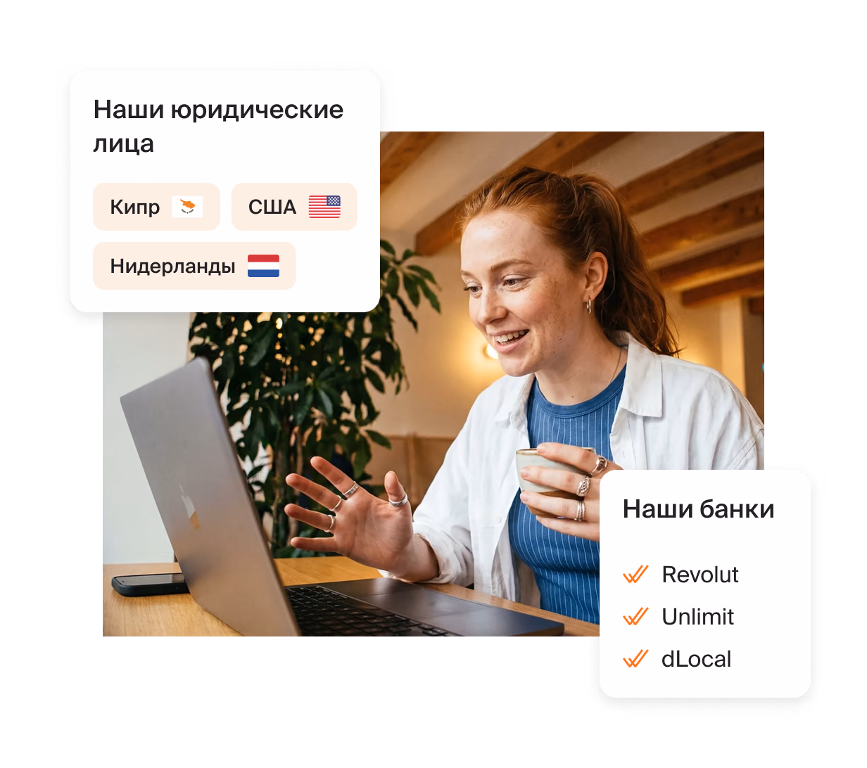 Наши юрлица на Кипре, в США и Нидерландах и наши банки: Revolut, Unlimit, dLocal