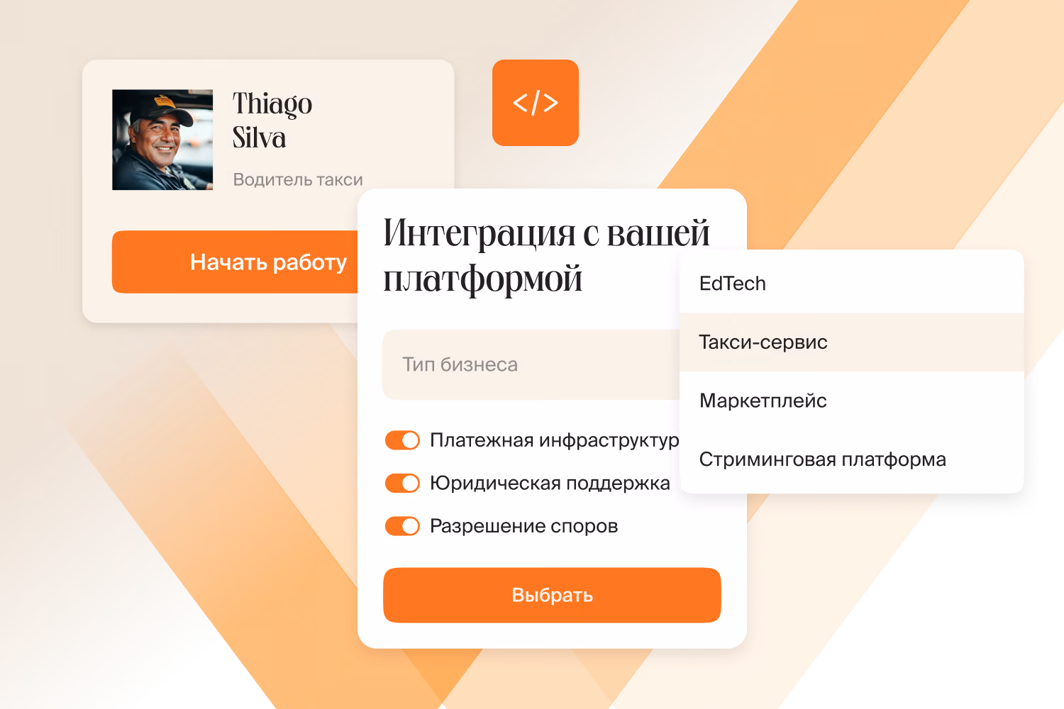 Подключение исполнителей через интеграцию с платформой по типу бизнеса