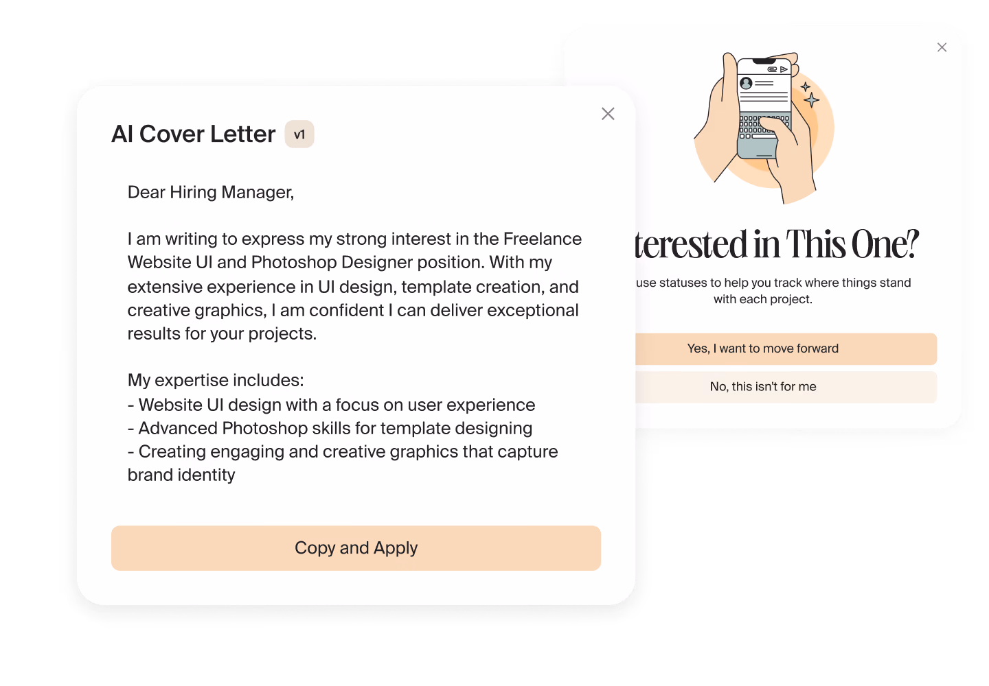 AI-generated cover letter for a project, ready to copy and apply